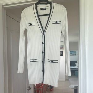 White Ribbed Cardigan Sweater